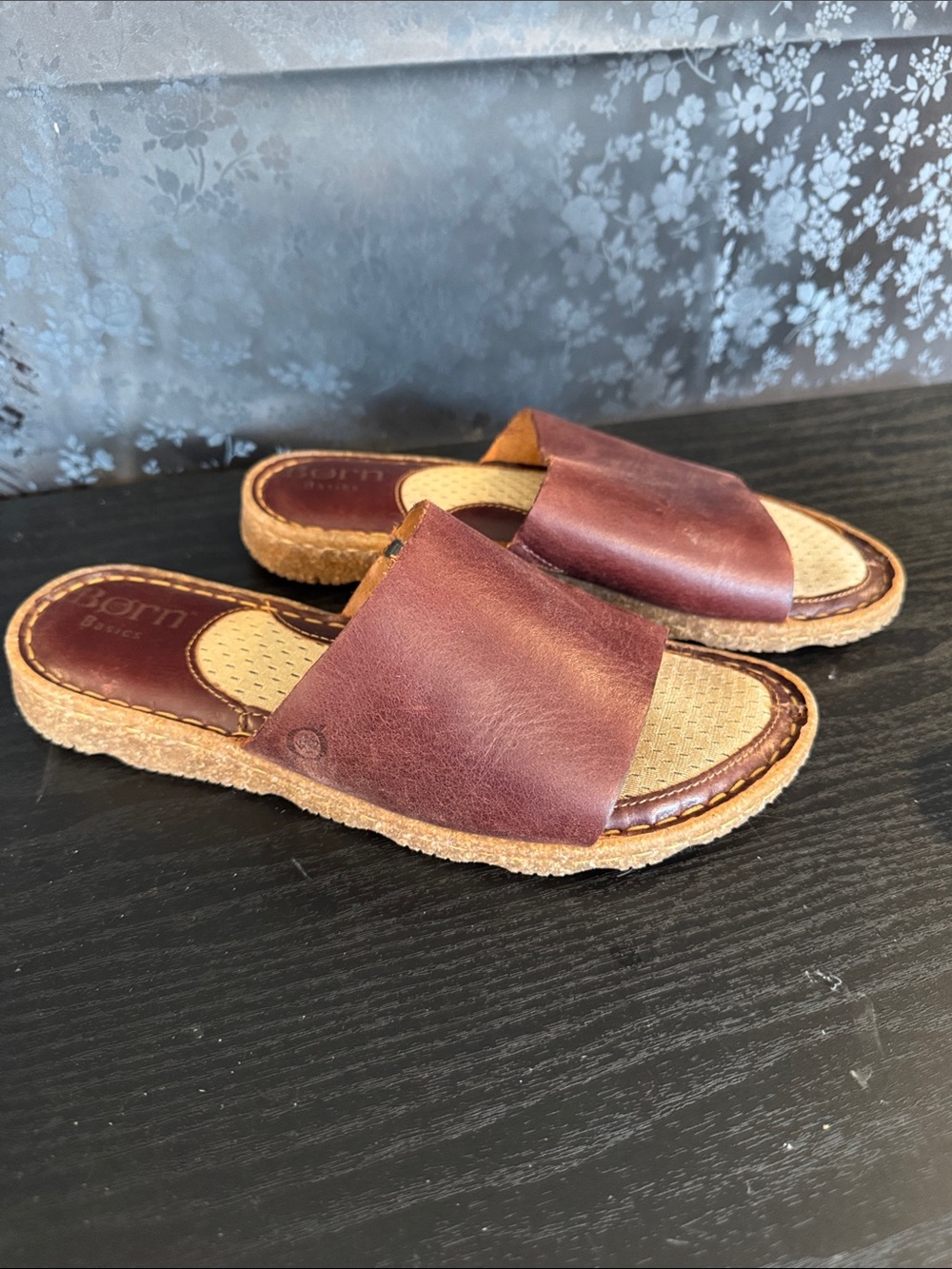 Born Brown Leather Slide Sandals